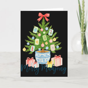 Carte Joyeux Mahjong Noël Arbre Chinoiserie Fêtes