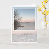 Carte Joyeux Mari Anniversaire, Lac Lilac Misty, (Fleur jaune)