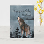 Carte Joyeux Mari d'anniversaire Howling Wolf Moon Citat (Fleur jaune)