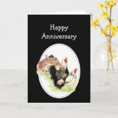 Carte Joyeux Mariage Anniversaire ferme, poulet de campa (Fleur jaune)