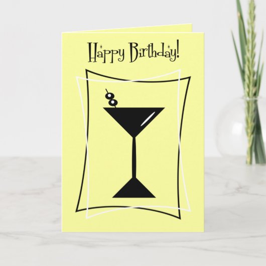 Carte Joyeux Martini Anniversaire En Jaune (Devant)