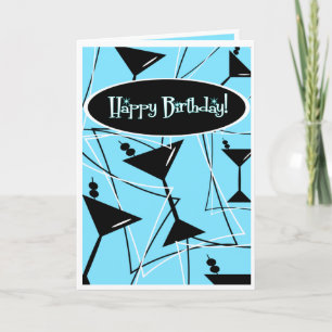 Carte Joyeux Martini d'anniversaire en bleu