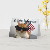 Carte Joyeux Memorial Day - Chat Cool avec Drapeau (Fleur jaune)
