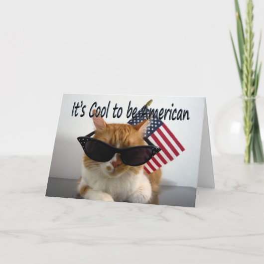 Carte Joyeux Memorial Day - Chat Cool avec Drapeau (Devant)