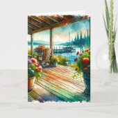 Carte Joyeux miel d'anniversaire | Jolie vue Lakehouse (Devant)