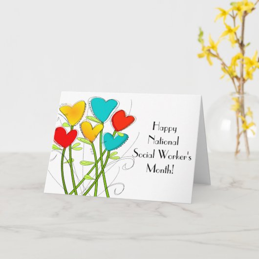 Carte Joyeux Mois des travailleurs sociaux Fleurs fantas (Fleur jaune)