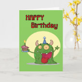 Carte Joyeux Monstre Vert Anniversaire (Fleur jaune)