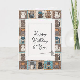 Carte Joyeux Motif Quilt Chat Anniversaire Avec Aiguille