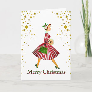 Carte Joyeux Noël 1950 Noël Vintage Lady
