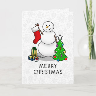 Carte Joyeux Noël 2 Arbre Stocker Snowman