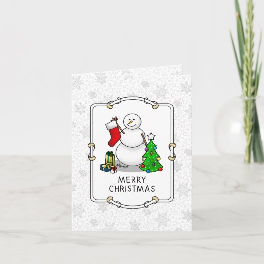 Carte Joyeux Noël 2 Arbre Stocker Snowman (Devant)