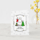 Carte Joyeux Noël 2 Arbre Stocker Snowman (Fleur jaune)