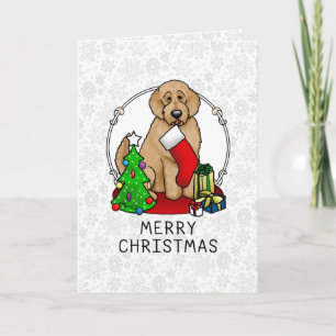 Carte Joyeux Noël 2 Goldendoodle (rouge doré) mignonne