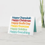 Carte Joyeux Noël à Chanukah Tout<br><div class="desc">Dîtes des vacances heureuses et joyeux tout à chacun dans cette carte de vacances tout compris moderne et minimal avec Chanukah,  Noël,  Kwanzaa,  Solstice,  Bodhi Day et Nouvel An. Ne laissez personne dehors cette année et diffusez la joie et l'amour à toute votre famille et vos amis.</div>