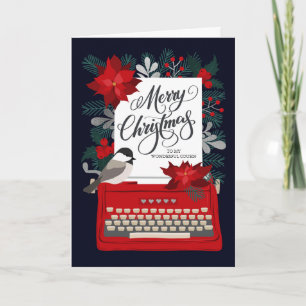 Carte Joyeux Noël à ma cousine avec une machine à écrire