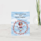 Carte Joyeux Noël à une robe bleue spéciale fille (Devant)