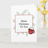 Carte Joyeux Noël Aiguilles de Pin et Chocolat Chaud (Fleur jaune)