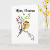 Carte Joyeux Noël American Goldfinch (Fleur jaune)
