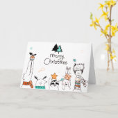 Carte Joyeux Noël Animaux caricaturaux | Vacances (Fleur jaune)