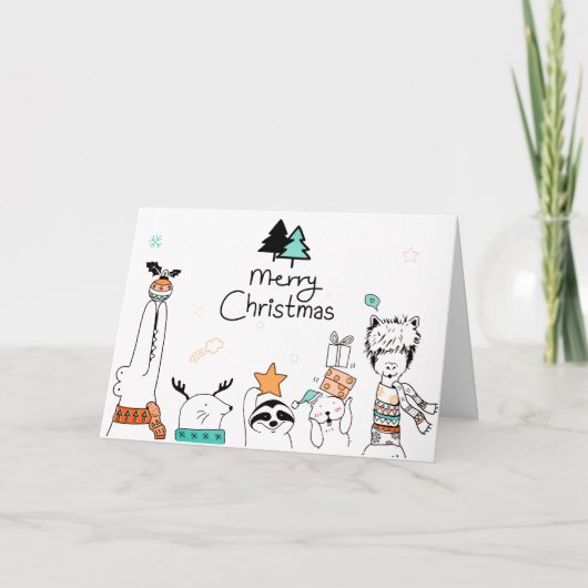 Carte Joyeux Noël Animaux caricaturaux | Vacances (Devant)