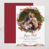 Carte Joyeux Noël Aquarelle de Noël Photo florale (Devant / Derrière)