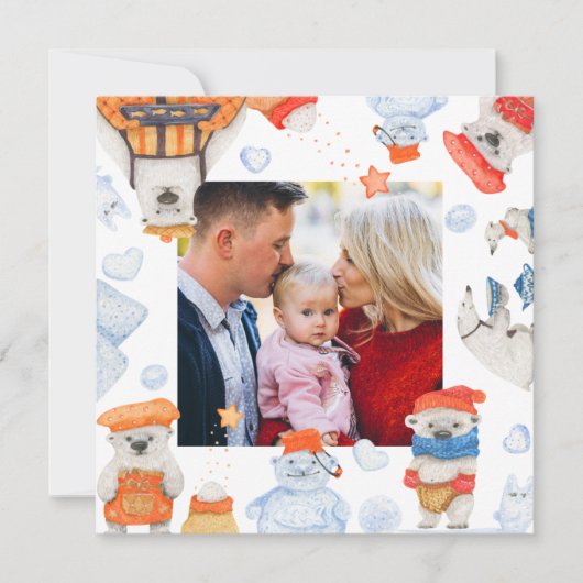 Carte Joyeux Noël aquarelle mignonne Ours Polaire Photo (Devant)