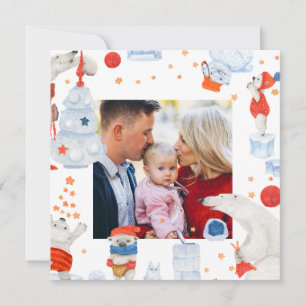 Carte Joyeux Noël aquarelle mignonne Ours Polaire Photo