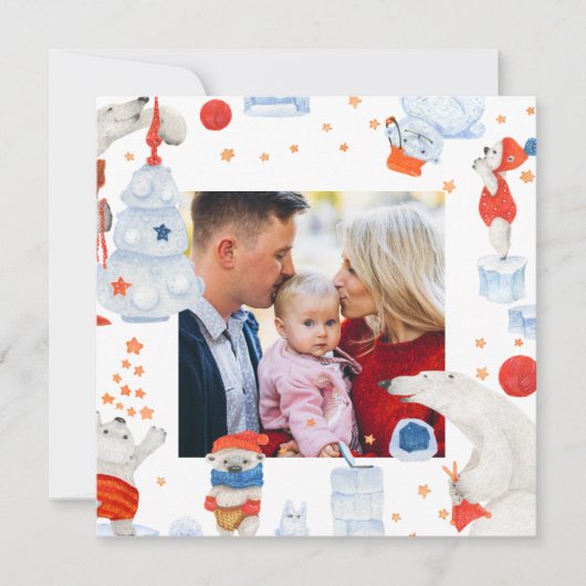 Carte Joyeux Noël aquarelle mignonne Ours Polaire Photo (Devant)