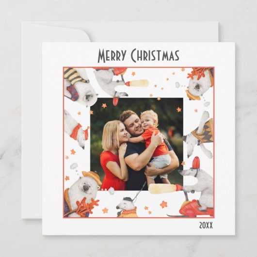 Carte Joyeux Noël aquarelle mignonne Ours Polaire Photo (Devant)