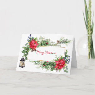 Carte Joyeux Noël Aquarelle Poinsettia, Berries