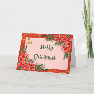Carte Joyeux Noël Aquarelle Poinsettia Fleurs