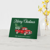 Carte Joyeux Noël Aquarelle Rouge Camion Vert Plier (Fleur jaune)