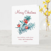 Carte Joyeux Noël Aquarelle Rouge Yew Berries Card (Fleur jaune)