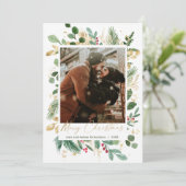 Carte Joyeux Noël aquarelle verdure or rouge saint (Debout devant)