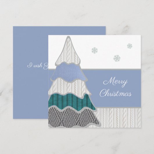 Carte Joyeux Noël Arbre Moderne Texturé Bleu (Devant / Derrière)