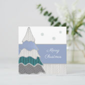 Carte Joyeux Noël Arbre Moderne Texturé Bleu (Debout devant)