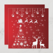 Carte Joyeux Noël Arbre Snowflakes, Rennes (Devant / Derrière)