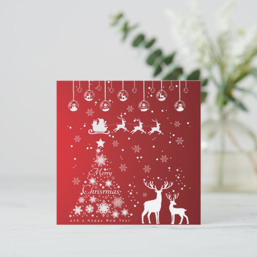 Carte Joyeux Noël Arbre Snowflakes, Rennes (Debout devant)