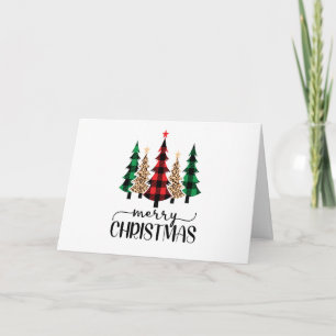 Carte Joyeux Noël Arbres à carreaux rouges verts et noir
