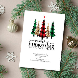 Carte Joyeux Noël Arbres à Carreaux Rouges Verts N