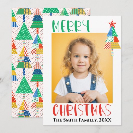 Carte Joyeux Noël Arbres de Noël Patchwork Modernes (Devant / Derrière)