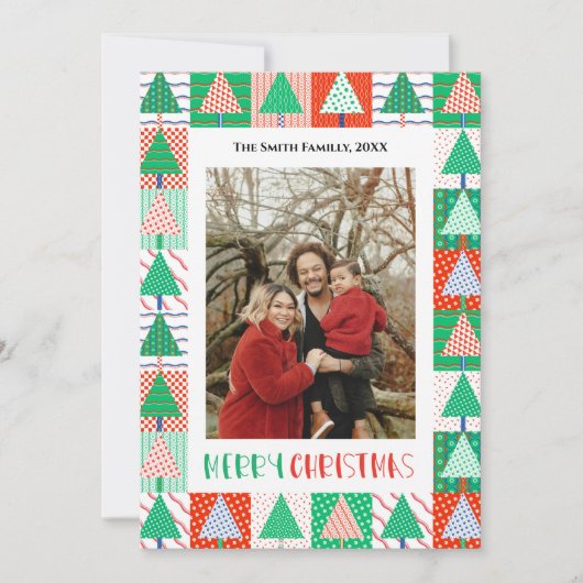 Carte Joyeux Noël Arbres de Noël Patchwork Modernes (Devant)