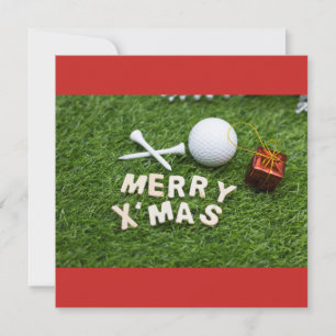 Carte Joyeux Noël au golfeur avec balle de golf et cadea