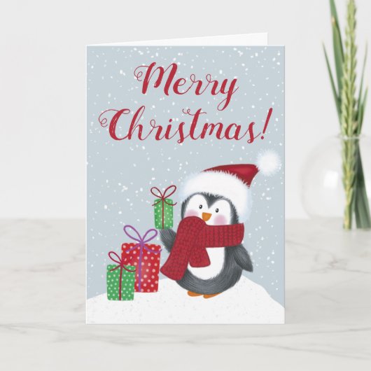 Carte Joyeux Noël au Manchot Mignon (Devant)