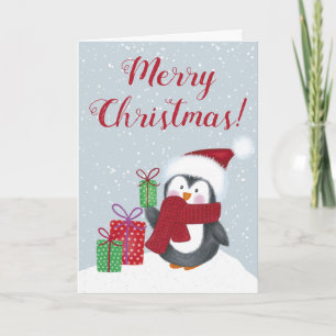 Carte Joyeux Noël au Manchot Mignon