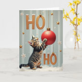 Carte Joyeux Noël au petit chaton mignon (Fleur jaune)
