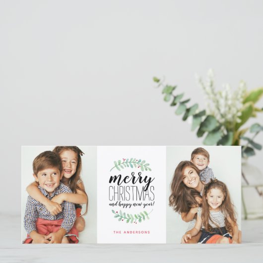 Carte Joyeux Noël avec couronne de Noël 2 Photo (Debout devant)