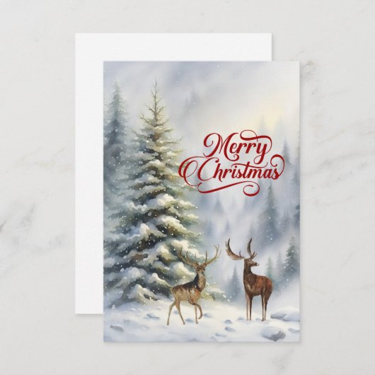 Carte Joyeux Noël avec des cerfs et des cerfs (Devant / Derrière)