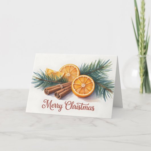 Carte Joyeux Noël avec des oranges et de la cannelle (Devant)