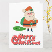 Carte Joyeux Noël avec le Père Noël au terrain de golf (Fleur jaune)